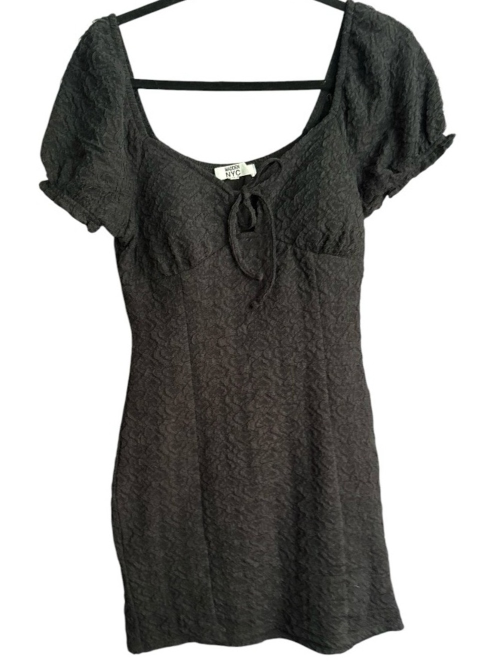 Madden NYC Black Textured Mini Dress With Padding and Tie Front NEW!